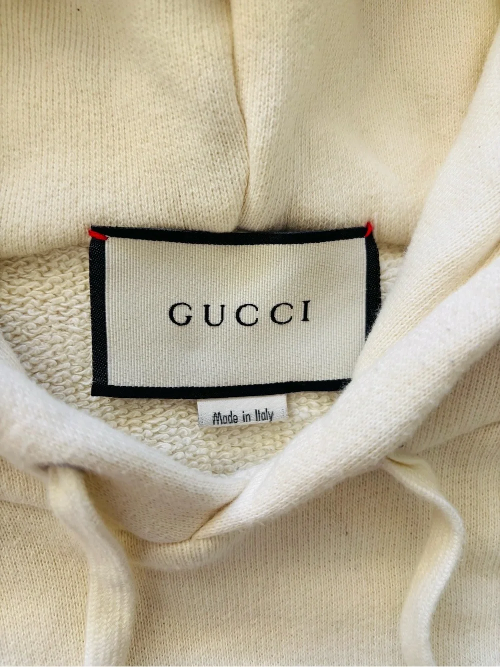 Vintage Gucci Hoodie Distressed Cream Logo Printed Loopback Cotton Size: Small